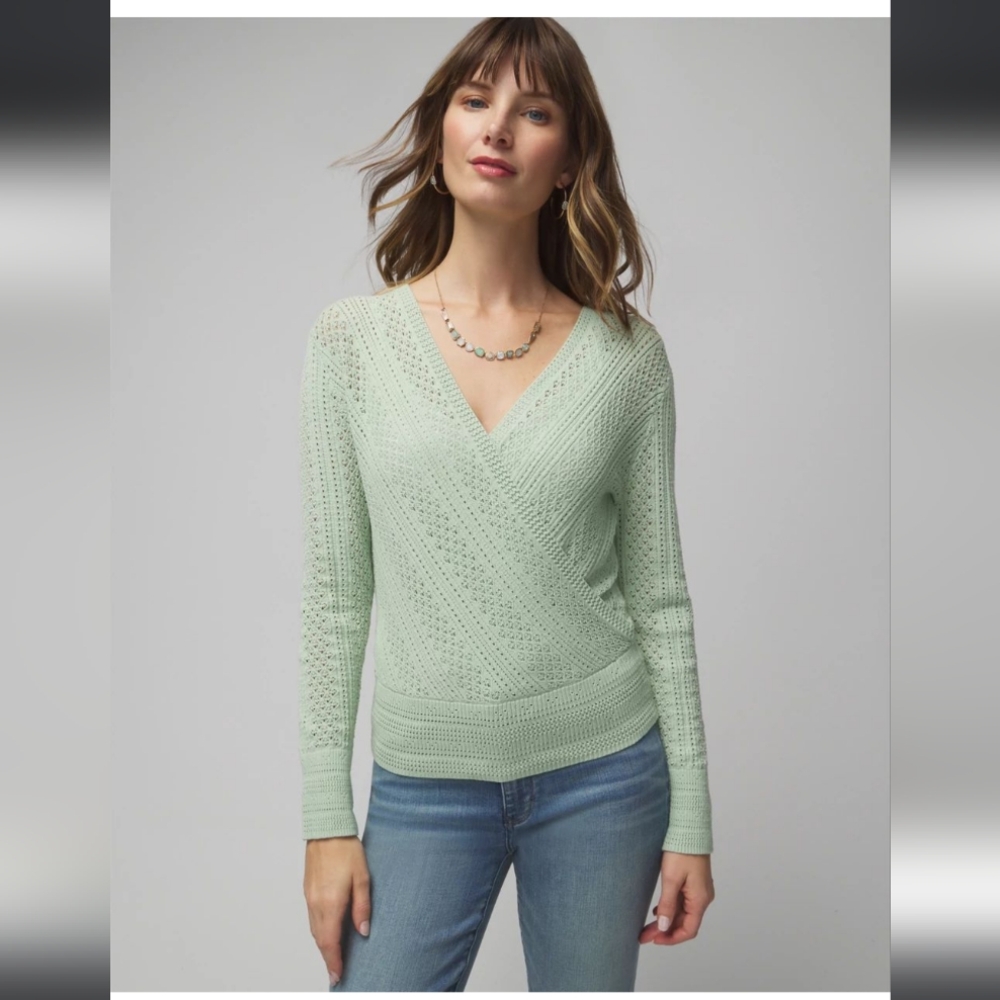 WHBM Long Sleeve Stitchy Surplice Pullover Sweater - small